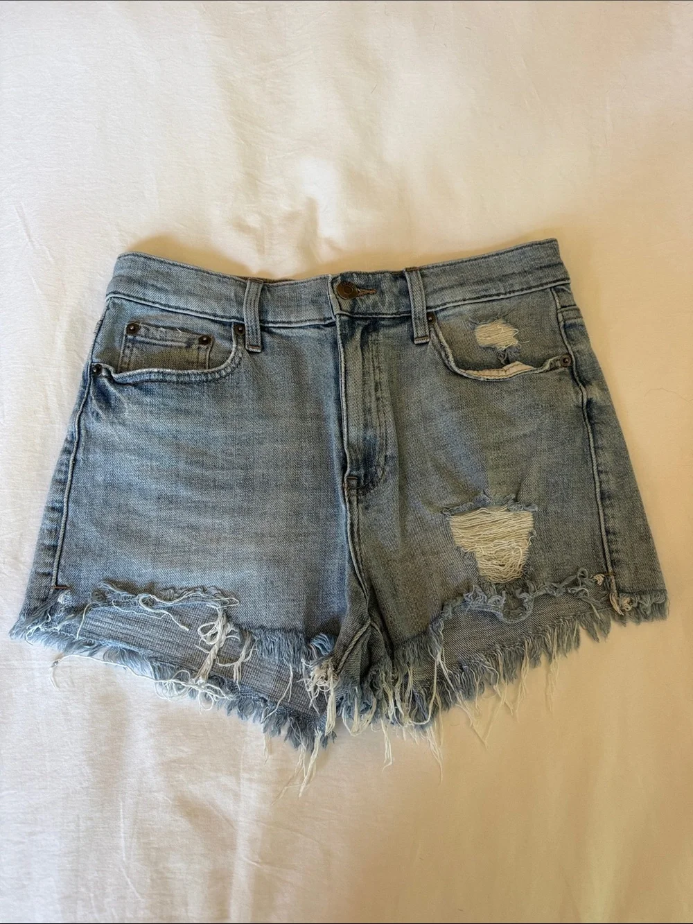 Pistola Frayed Hem Light Blue Distressed Denim Shorts